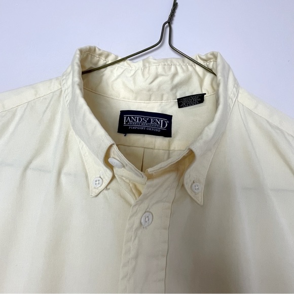 Land’s End Dress Shirt Button Down Collar Short Sleeves Yellow Size 16-1/2. - Picture 2 of 10